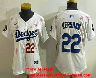 Women's Los Angeles Dodgers #22 Clayton Kershaw White 2025 Tokyo Series Limited Jersey