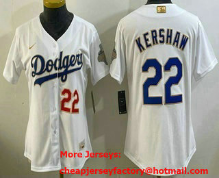 Women's Los Angeles Dodgers #22 Clayton Kershaw White 2026 Gold Collection Stadium Jersey