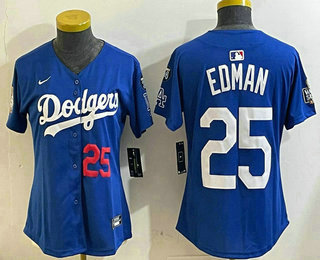 Women's Los Angeles Dodgers #25 Tommy Edman Number Blue 2024 World Series With Fernando 34 Fashion Limited Stitched Jersey