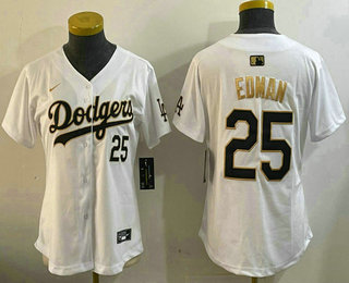 Women's Los Angeles Dodgers #25 Tommy Edman White Gold Stitched Limited Jersey