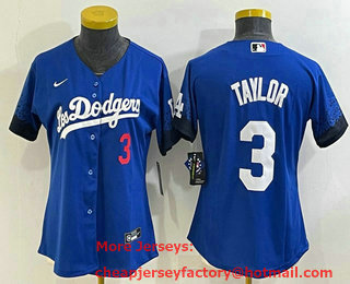 Women's Los Angeles Dodgers #3 Chris Taylor Blue 2022 Number Cool Base Stitched Nike Jersey