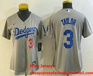 Women's Los Angeles Dodgers #3 Chris Taylor Number Grey Cool Base Stitched Nike Jersey