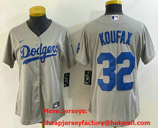 Women's Los Angeles Dodgers #32 Sandy Koufax Grey Cool Base Stitched Jersey