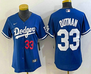 Women's Los Angeles Dodgers #33 James Outman Number Blue Cool Base Stitched Jersey