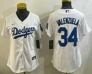 Women's Los Angeles Dodgers #34 Fernando Valenzuela White Stitched Cool Base Jersey