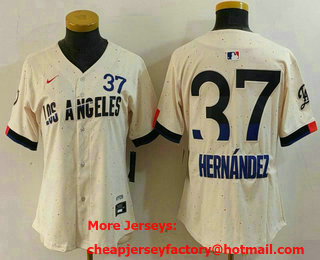 Women's Los Angeles Dodgers #37 Teoscar Hernandez Cream 2024 City Connect Limited Stitched Jersey