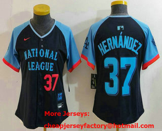 Women's Los Angeles Dodgers #37 Teoscar Hernandez Number Navy 2024 All Star Limited Stitched Jersey