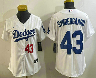 Women's Los Angeles Dodgers #43 Noah Syndergaard Number White Stitched Cool Base Nike Jersey