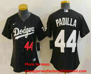 Women's Los Angeles Dodgers #44 Vicente Padilla Number Black Cool Base Stitched Jersey