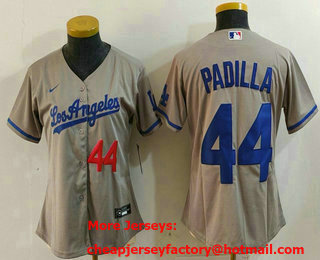 Women's Los Angeles Dodgers #44 Vicente Padilla Number Grey With los Cool Base Stitched Jersey