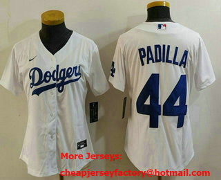 Women's Los Angeles Dodgers #44 Vicente Padilla White Cool Base Stitched Jersey