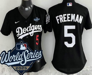 Women's Los Angeles Dodgers #5 Freddie Freeman Black 2025 World Series Limited Jersey