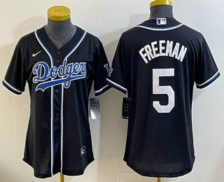 Women's Los Angeles Dodgers #5 Freddie Freeman Black Fashion Cool Base Jersey