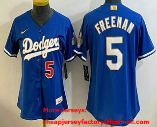 Women's Los Angeles Dodgers #5 Freddie Freeman Blue 2026 Gold Collection Stadium Jersey