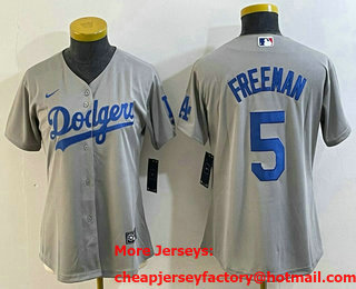 Women's Los Angeles Dodgers #5 Freddie Freeman Grey Cool Base Stitched Nike Jersey
