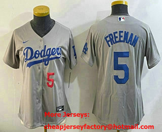 Women's Los Angeles Dodgers #5 Freddie Freeman Number Grey Cool Base Stitched Jersey