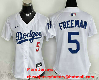 Women's Los Angeles Dodgers #5 Freddie Freeman Number White Cool Base Limited Jersey