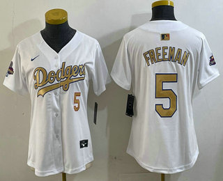 Women's Los Angeles Dodgers #5 Freddie Freeman White 2025 Gold Collection Limited Stitched Jersey