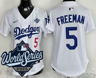 Women's Los Angeles Dodgers #5 Freddie Freeman White 2025 World Series Limited Jersey