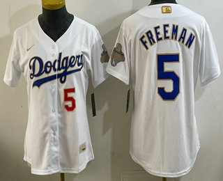 Women's Los Angeles Dodgers #5 Freddie Freeman White 2026 Gold Collection Stadium Jersey