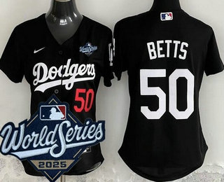 Women's Los Angeles Dodgers #50 Mookie Betts Black 2025 World Series Limited Jersey