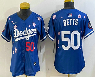 Women's Los Angeles Dodgers #50 Mookie Betts Blue 2025 Tokyo Series Limited Jersey
