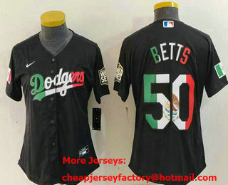 Women's Los Angeles Dodgers #50 Mookie Betts Mexico Black Cool Base Stitched Jersey