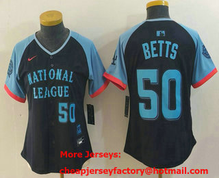 Women's Los Angeles Dodgers #50 Mookie Betts Number Navy 2024 All Star Limited Stitched Jersey