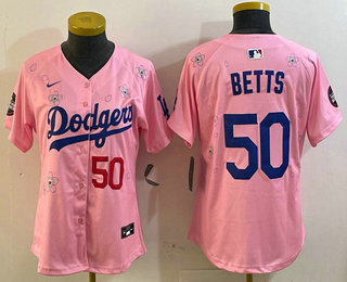 Women's Los Angeles Dodgers #50 Mookie Betts Pink 2025 Tokyo Series Limited Jersey