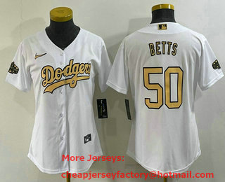 Women's Los Angeles Dodgers #50 Mookie Betts White 2022 All Star Stitched Cool Base Nike Jersey