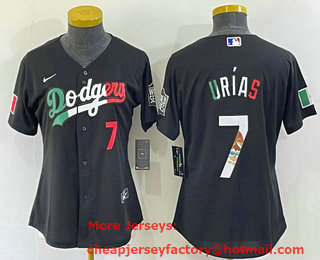 Women's Los Angeles Dodgers #7 Julio Urias Black Mexico Number 2020 World Series Cool Base Nike Jersey