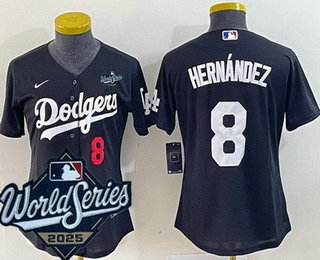 Women's Los Angeles Dodgers #8 Enrique Hernandez Black 2025 World Series Limited Jersey