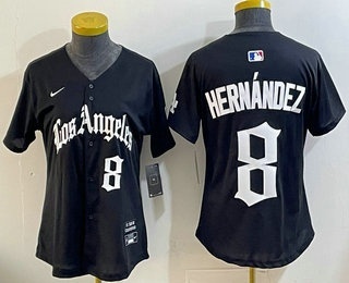 Women's Los Angeles Dodgers #8 Enrique Hernandez Black LA Gothic Style Vapor Limited Stitched Jersey