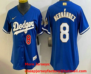 Women's Los Angeles Dodgers #8 Enrique Hernandez Blue 2026 Gold Collection Stadium Jersey
