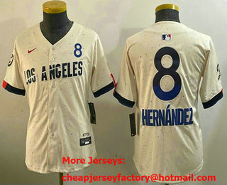 Women's Los Angeles Dodgers #8 Enrique Hernandez Cream 2024 City Connect Limited Stitched Jersey