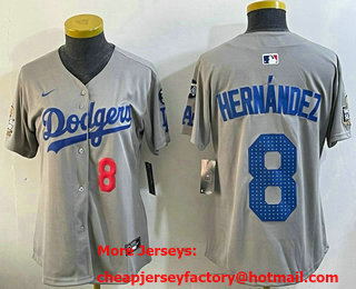 Women's Los Angeles Dodgers #8 Enrique Hernandez Grey 2024 World Series Fernando 34 Patch Limited Jersey