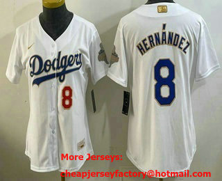 Women's Los Angeles Dodgers #8 Enrique Hernandez White 2026 Gold Collection Stadium Jersey