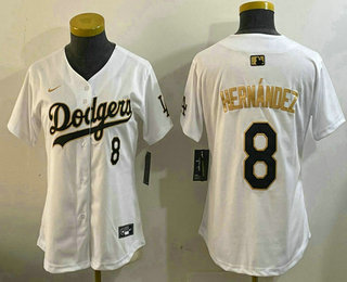 Women's Los Angeles Dodgers #8 Enrique Hernandez White Gold Stitched Cool Base Jersey