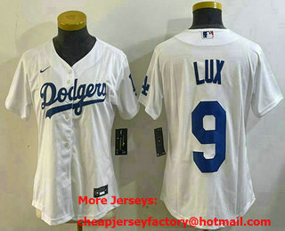 Women's Los Angeles Dodgers #9 Gavin Lux White Stitched Cool Base Nike Jersey