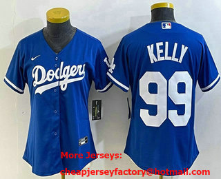 Women's Los Angeles Dodgers #99 Joe Kelly Blue Stitched Cool Base Nike Jersey 01