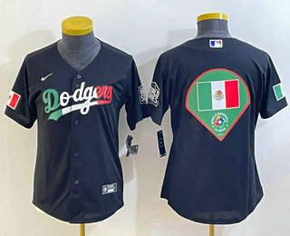 Women's Los Angeles Dodgers Big Logo Mexico Black Cool Base Stitched Baseball Jersey 04