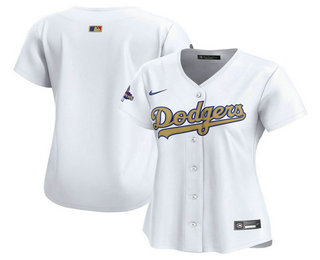 Women's Los Angeles Dodgers Blank White 2025 Gold Collection Limited Stitched Jersey
