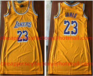Women's Los Angeles Lakers #23 LeBron James Yellow 2018-2019 Nike Swingman NBA Dress Jersey