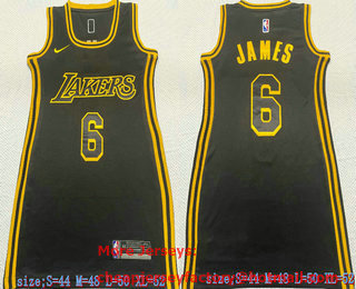 Women's Los Angeles Lakers #6 LeBron James Black Stitched Swingman Throwback Jersey Dress