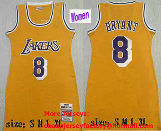 Women's Los Angeles Lakers #8 Kobe Bryant Yellow Hardwood Swingman Throwback Dress