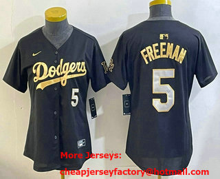 Women's Los Men's Los Angeles Dodgers #5 Freddie Freeman Black Gold Stitched Cool Base Jersey
