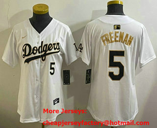 Women's Los Men's Los Angeles Dodgers #5 Freddie Freeman White Gold Stitched Cool Base Jersey