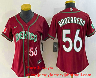 Women's Mexico Baseball #56 Randy Arozarena Number 2023 Red World Classic Stitched Jersey 15