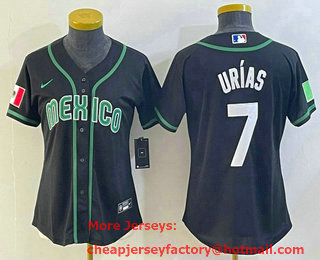 Women's Mexico Baseball #7 Julio Urias 2023 Black World Classic Stitched Jersey 14
