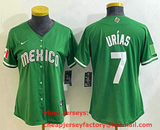 Women's Mexico Baseball #7 Julio Urias 2023 Green World Classic Stitched Jersey 14